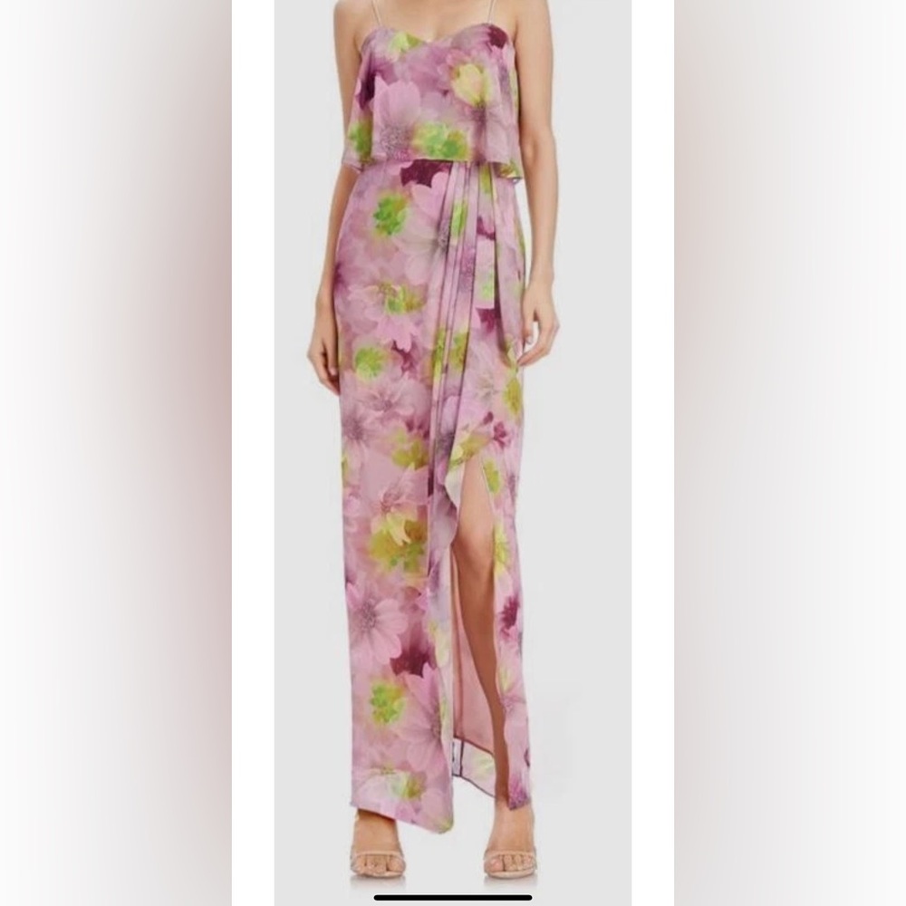 JEWEL BADGLEY MISCHKA Women Pink Floral Popover Strapless Gown Dress NWT